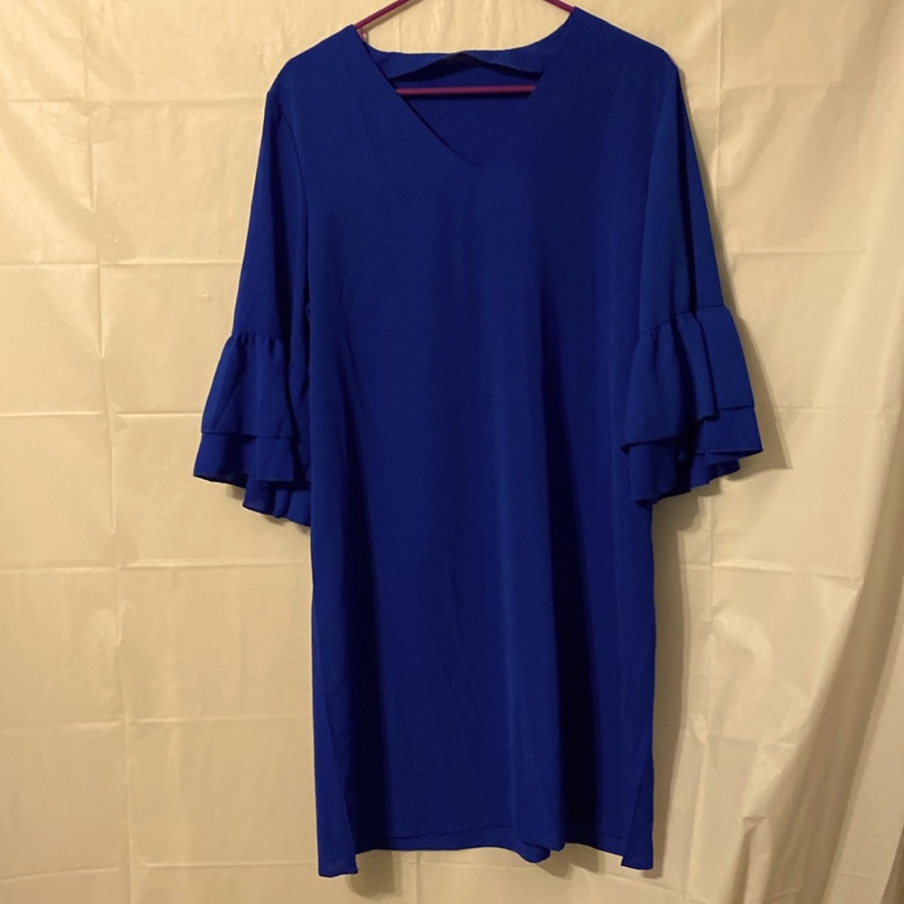 SHEIN Royal Blue Midi Dress with Ruffle Sleeves